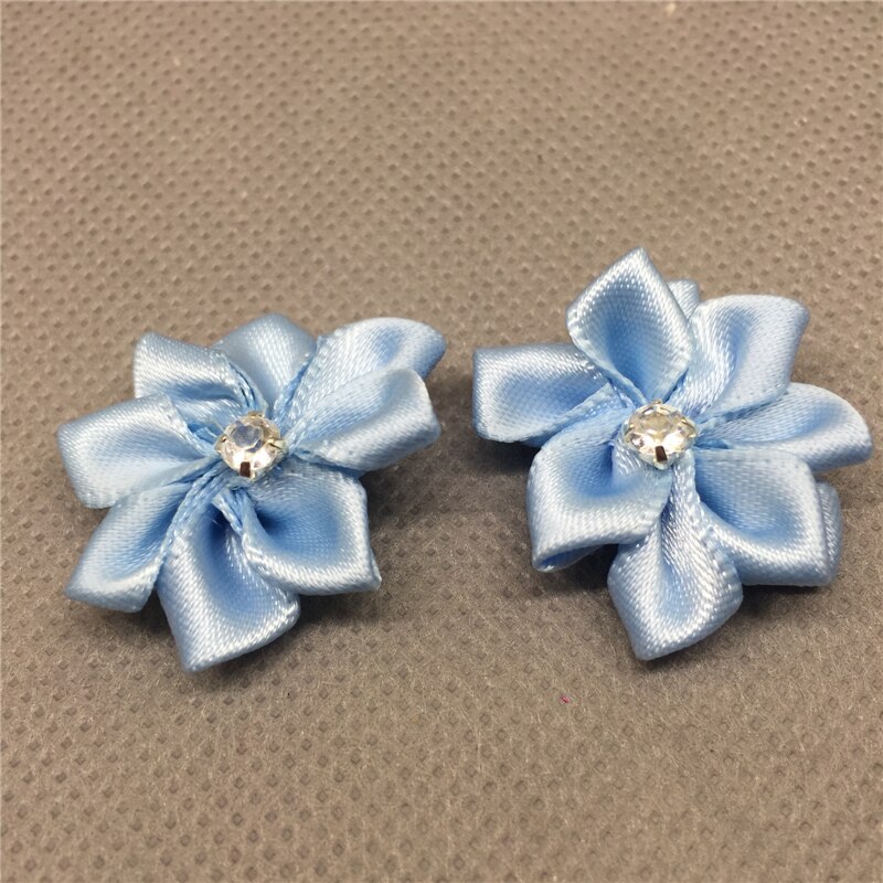 Ruban de fleurs en Satin, 10 pièces, avec des Appliques de perles de cristal, artisanat/garniture, bricolage: light blue