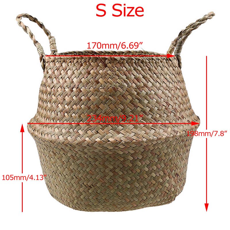 Seagrass Wickerwork Basket Foldable Flower Pots Planter Woven Dirty Laundry Baskets Hamper Fruit Toys Storage Basket Home Decor: S