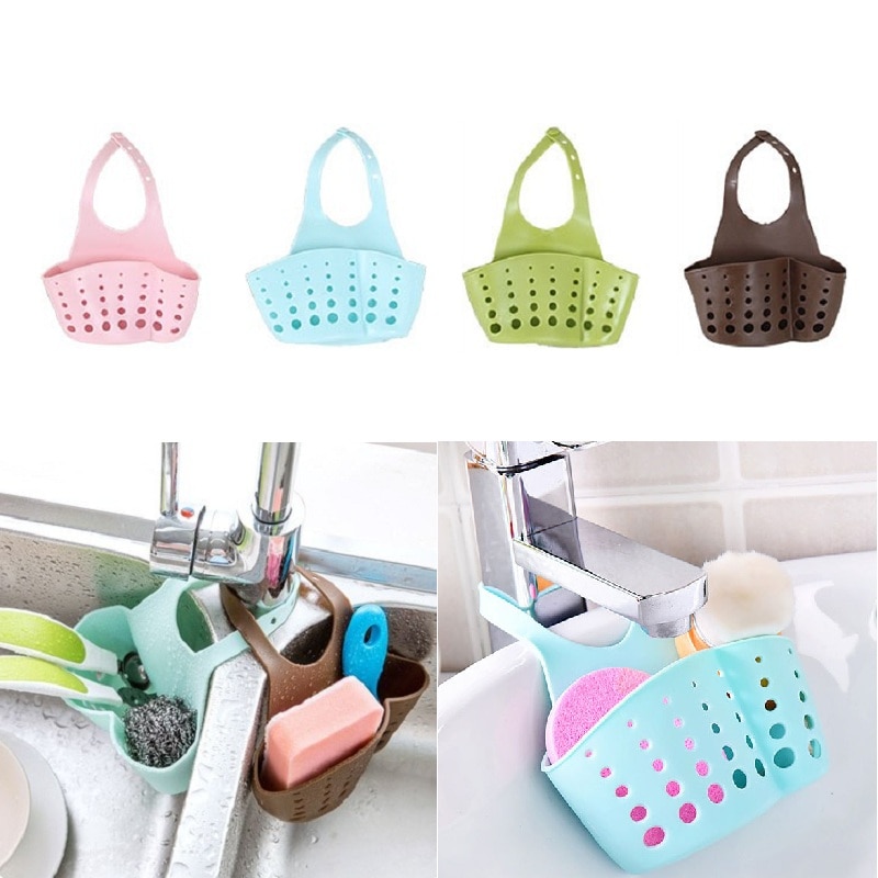 Kitchen Sink Hanging Drain Bag Basket PVC Sink Hanging Sponge Holder Storage Pouch Storage Basket 1Pcs