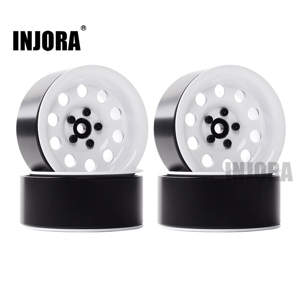 Injora 4 Stuks Metal 2.2 Inch Beadlock Velg Voor 1/10 Rc Crawler Axiale SCX10 RR10 90053 AX10 Wraith 90056 90045 90048 Yeti: White AX2016