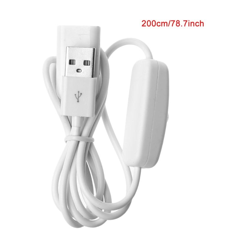 1 stk 2m usb hvit kabel mann til kvinne med slå på / av kabelforlengelsesbryter til usb-lampe usb vifte strømledning