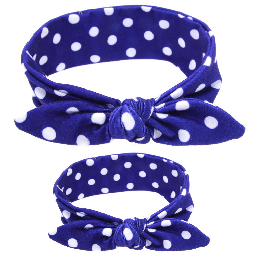 Diademas con estampado Floral para madre e hija, turbante con Orejas de conejo, accesorios para el cabello para padres e hijos, 2 unids/set por Set: Blue dot