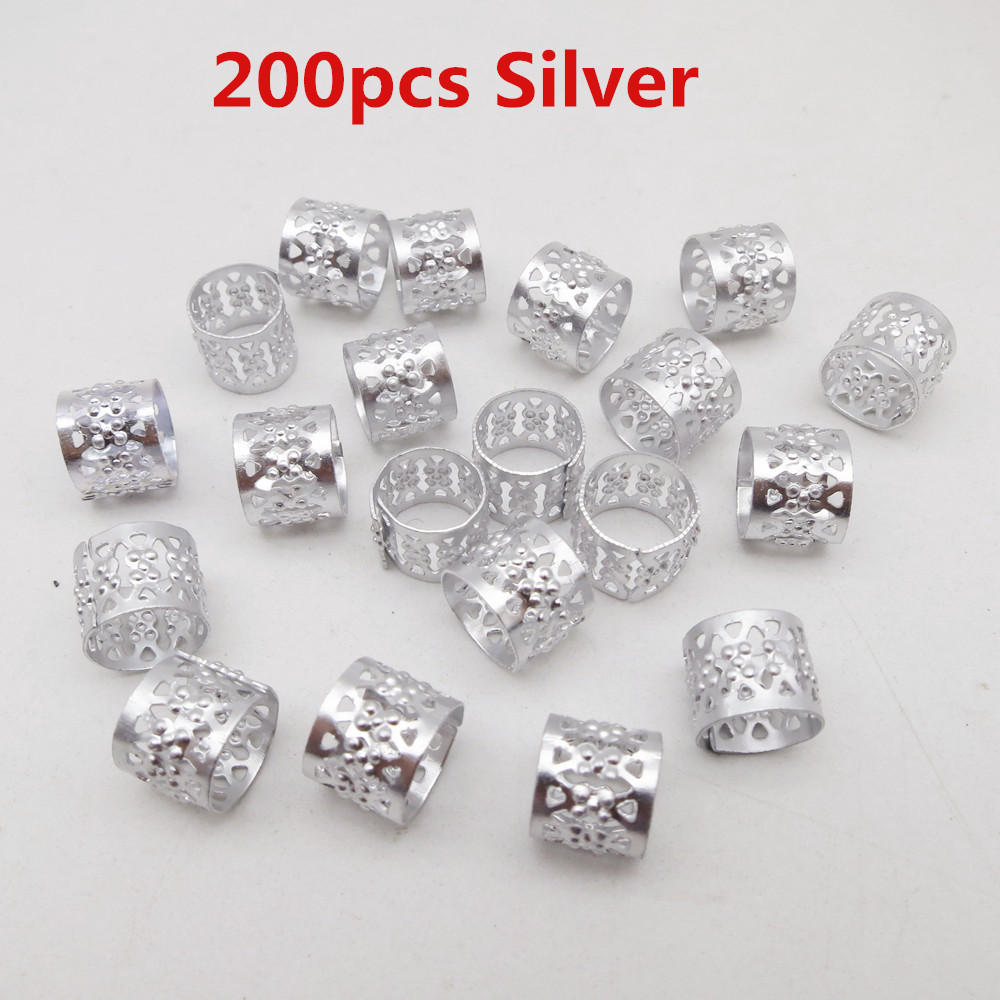 200pcs-1000pcs hair dread Braids dreadlock Beads adjustable cuffs clips Micro Rings for girls women men Accessories: 200pcs Silver