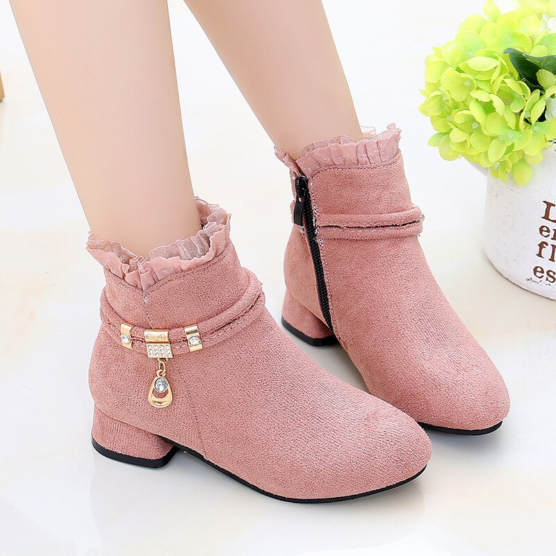 Chaussures princesse en dentelle à la cheville pour enfant, chaussures d'hiver pour fille 12 6 ans, à talons pour l'automne, bottes en cuir pour l'école