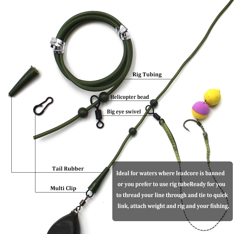 2 sett pre rigget rigg rør til helikopter chod rigg satt opp chod hår rigger stort ødu svingbart karpe fiskeutstyr lenker tilbehør