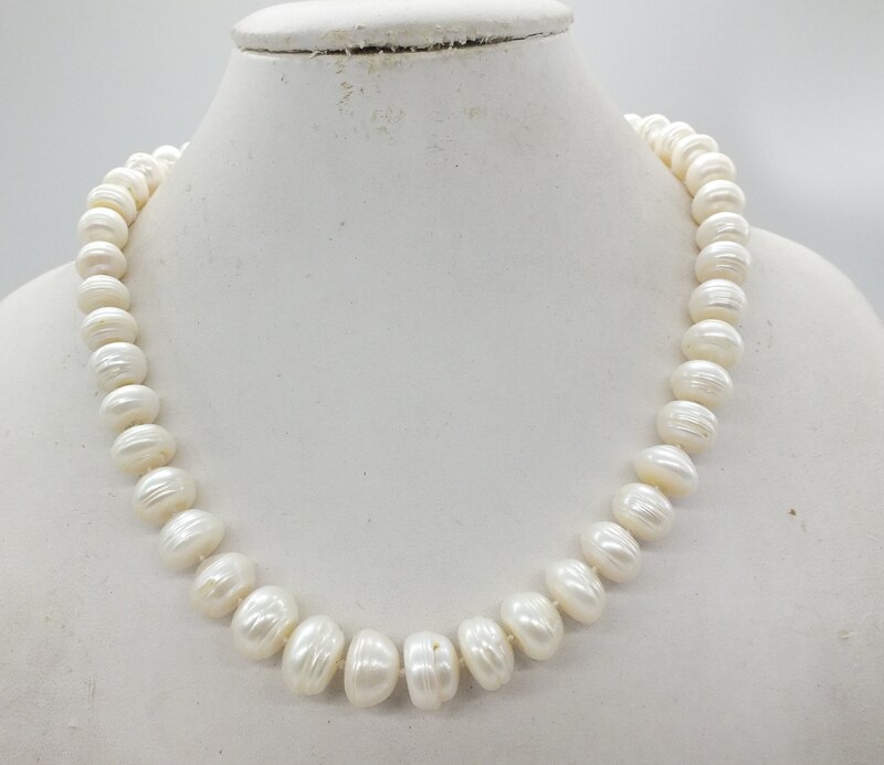 Freshwater pearls, black/white pearl necklace, huge Baroque pearls 12-14MM 18 inches.