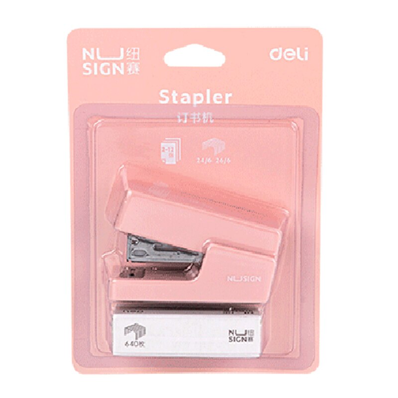 Nusign Colorful Stapler Book Paper Stapling Stapler Mini Stapler Set School Office Supplies Portable Bookbiding Stationery: Pink