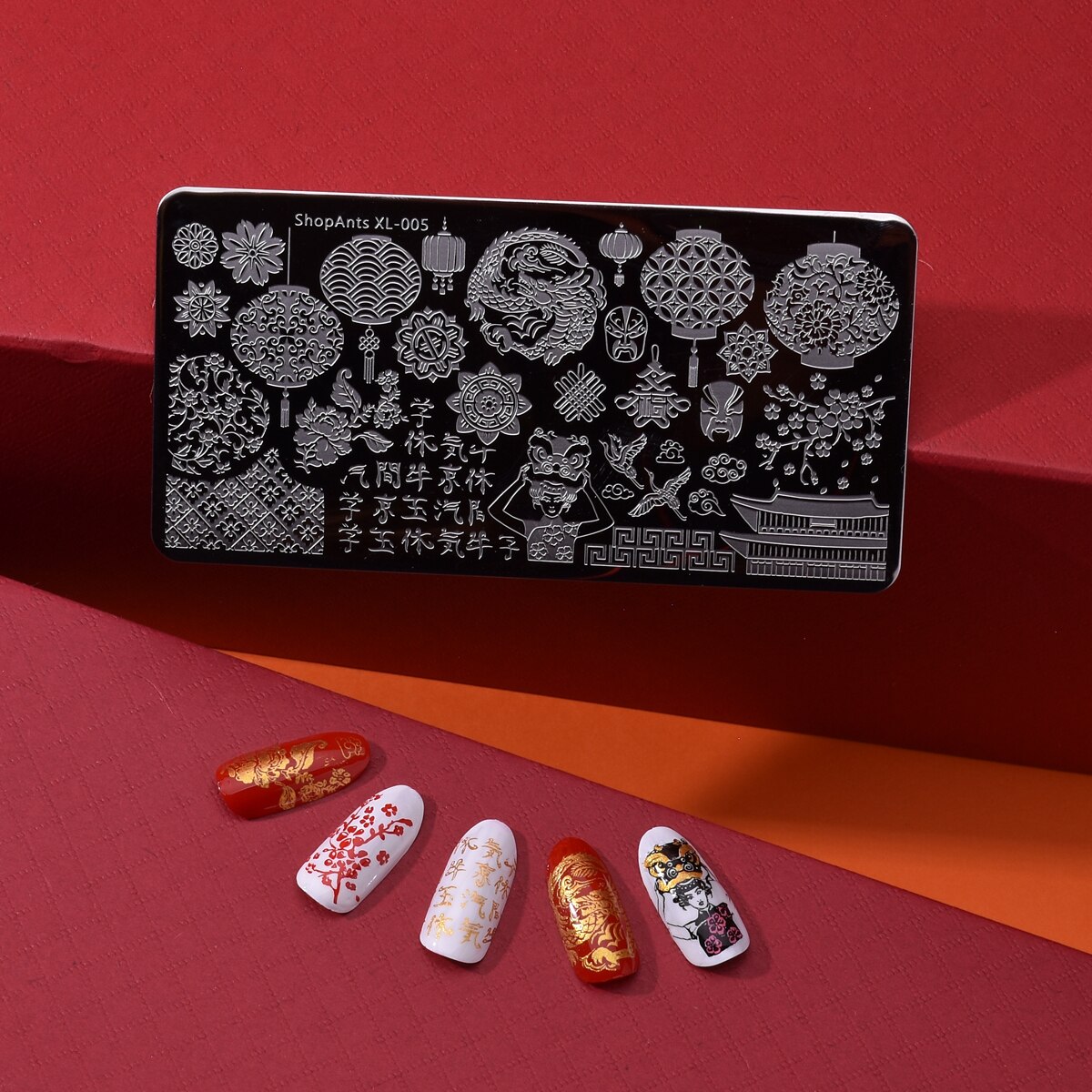Placas de estampado para manicura caracter chino linterna elementos naturaleza mundo imagen plantilla para uñas Plantilla de sellos para decoración herramientas de uñas
