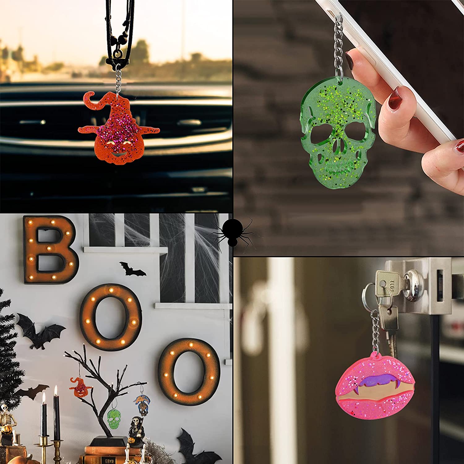 1pcs Halloween Keychain Molds Skull Resin Silicone Mold DIY Skeleton Necklace Pendant Crafts Polymer Clay Mold for Epoxy Resin