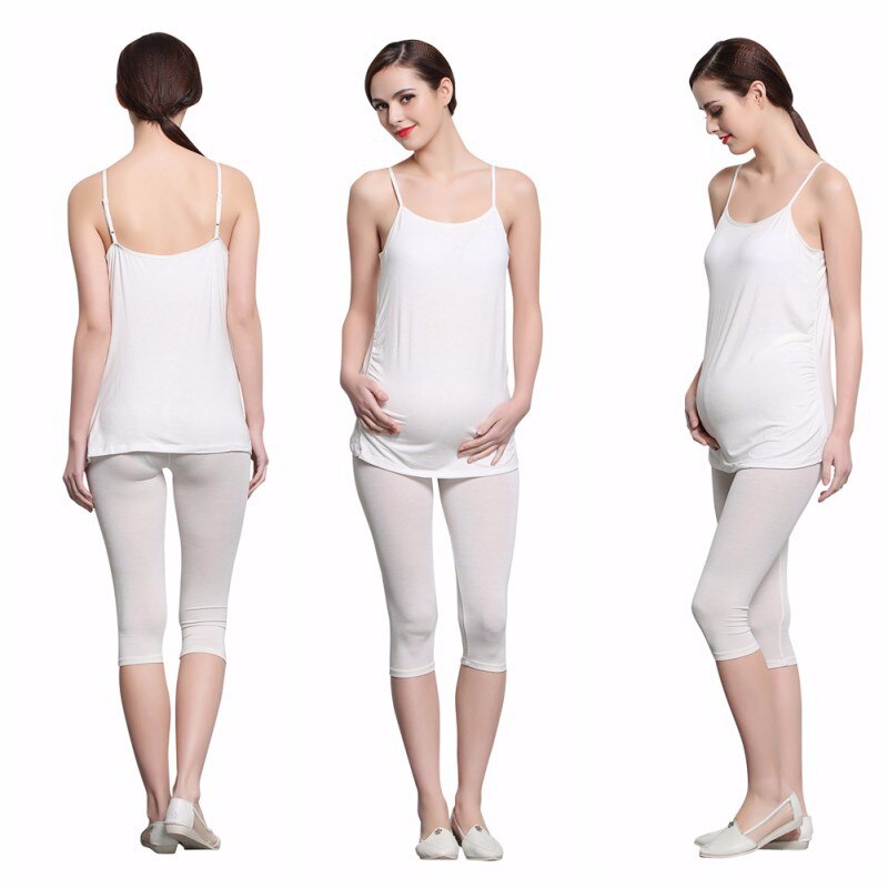 Mutterschaft Weste Kleidung für Schwangere Frauen Mutterschaft knapp Gedruckt Schwangerschaft Ärmellose Weste Panzer Spitzen Bluse: Weiß lang Panzer / L