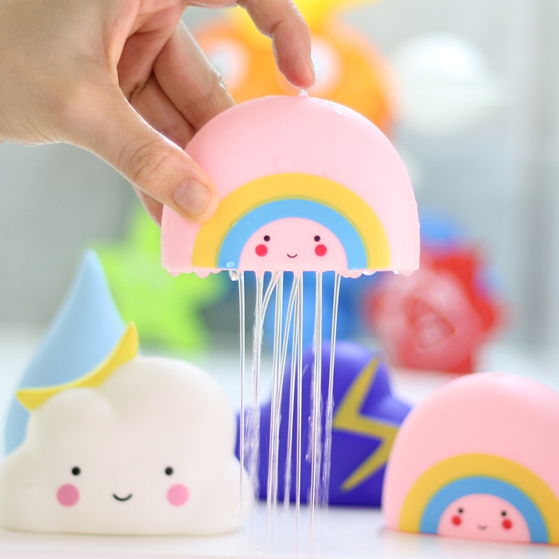 4pcs/lot Flexible Glue Meteorological Toy Clouds/Water Drops/Thunder/Rainbow Toys Children Baby Toys Bathing Water Rain Souptoys