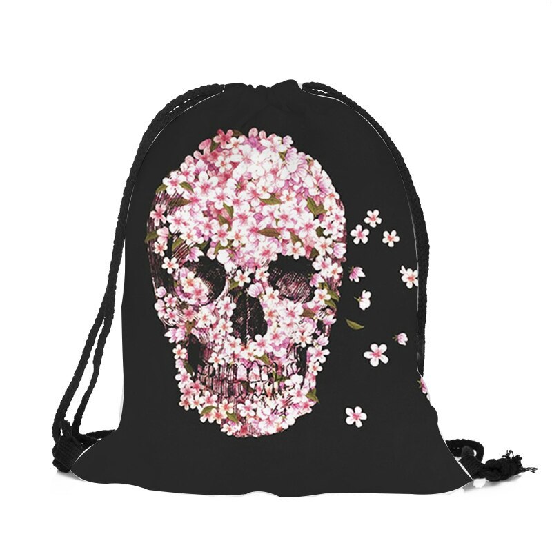 Punk Women Drawstring Bags Backpack Halloween Skull Print Newest Vintage College Students School Bagpack Girls Feminina Sack