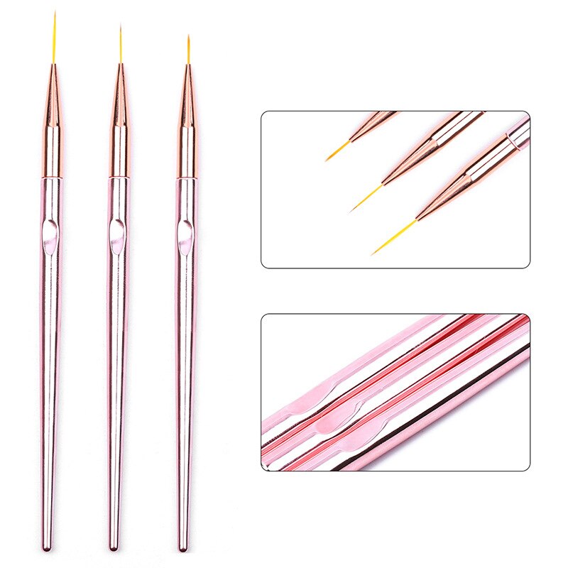 3 stks/set kolinsky Acryl Nagel Borstel Dunne Nail Liner Brush uv Gel Tekening Schilderen Pen Transparante Handvat Nail Art Penselen set