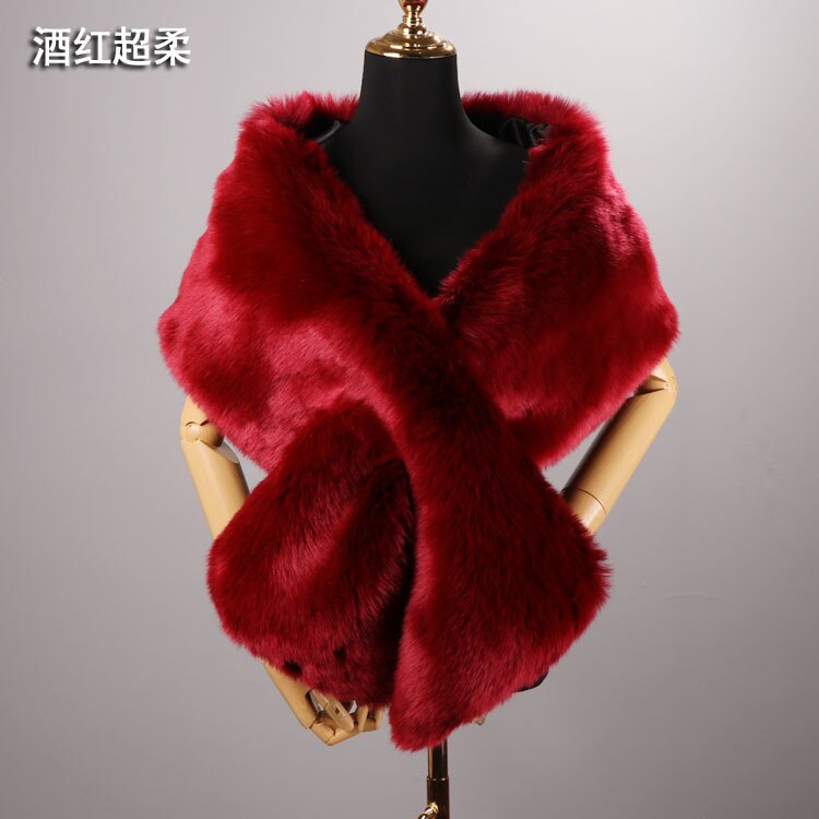 PEORCHID Blue Faux Fur Wedding Shrug Bolero Bridal Shawls And Wraps Stola Elegante Donna Red Women Party Winter Wedding Cape: 11