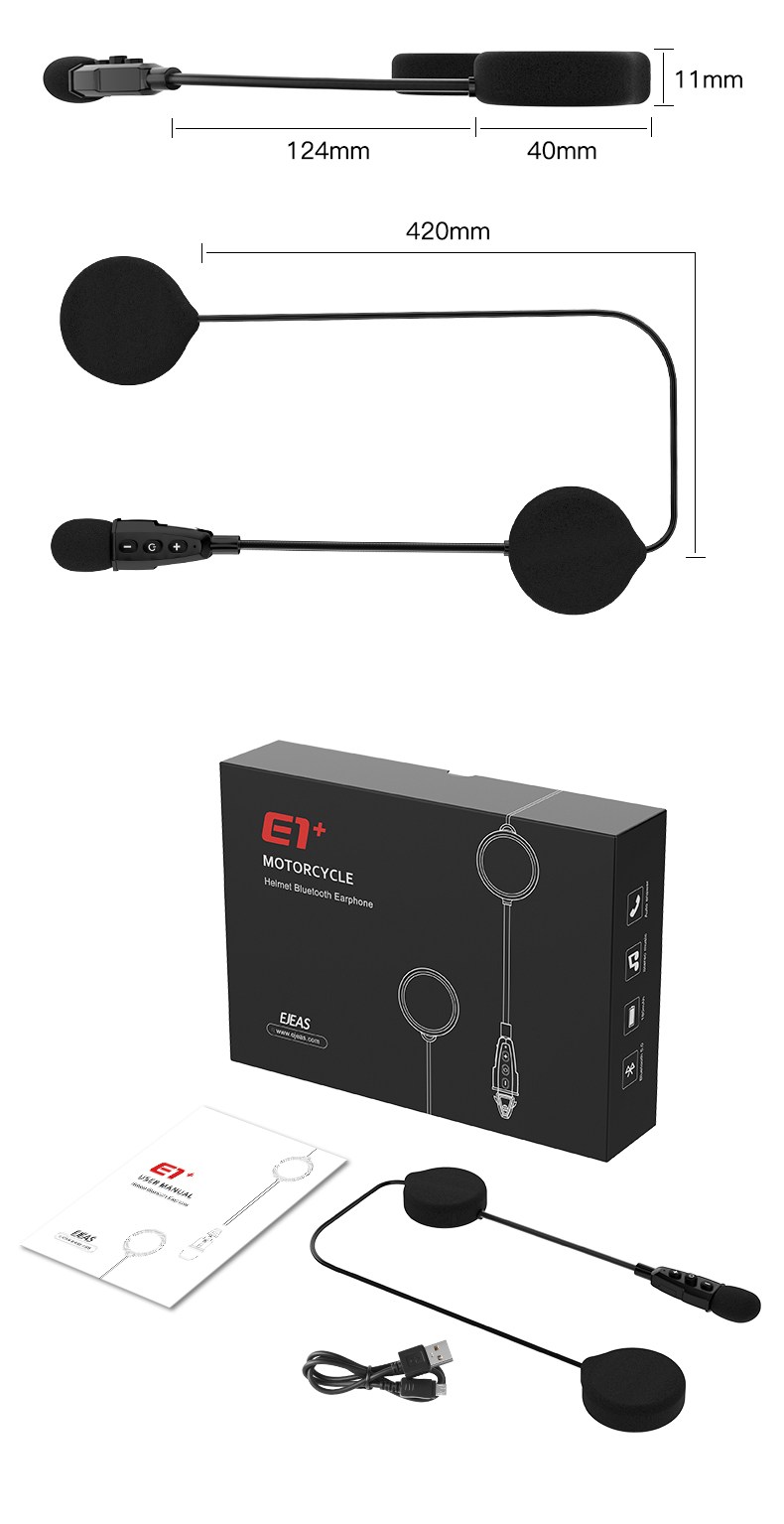 EJEAS-auriculares E1 + para casco de motocicleta, cascos con Bluetooth 5,1, 360mAh, 19 horas de comunicación inalámbrica para esquiar, sin intercomunicador, para 2 conductores