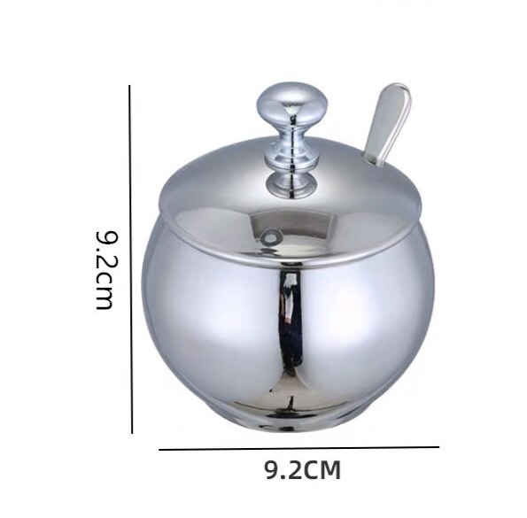 304 Edelstahl Gewürz Kasten Mit Löffel Gewürz Kasten Dosen Salz Pfeffer Kasten Panzer Kreative würzen Krug zucker schüssel mit löffel: 9.2xH9.2cm