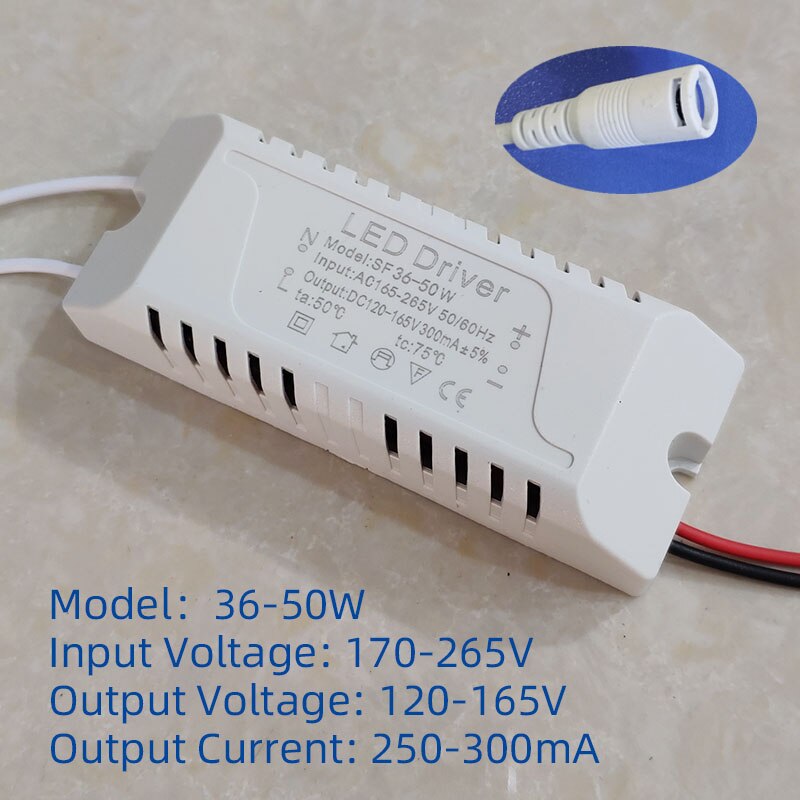 LED Driver 24W 36W 50W 58W 60W 68W 80W LED Power Supply Unit Lighting Transformers For LED Lights Panel Lamp Driver DC connector: 36-50W