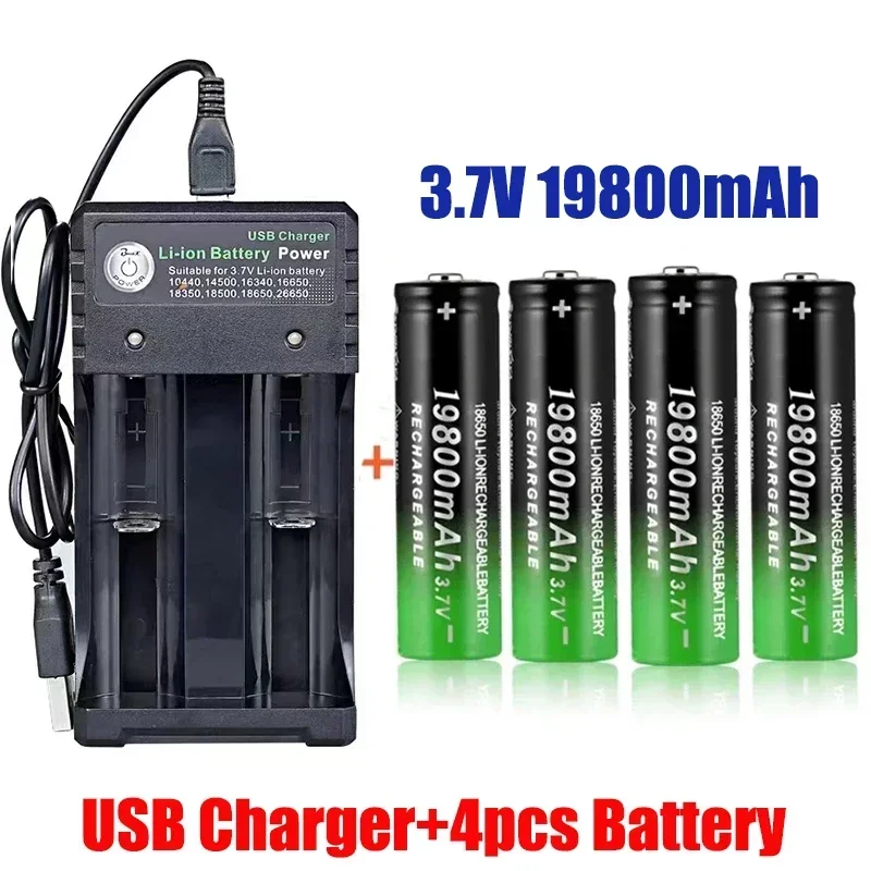 18650 Baterías de Litio Linterna 18650 Batería Recargable 3.7V 19800 Mah para Linterna + Cargador USB: Rosa