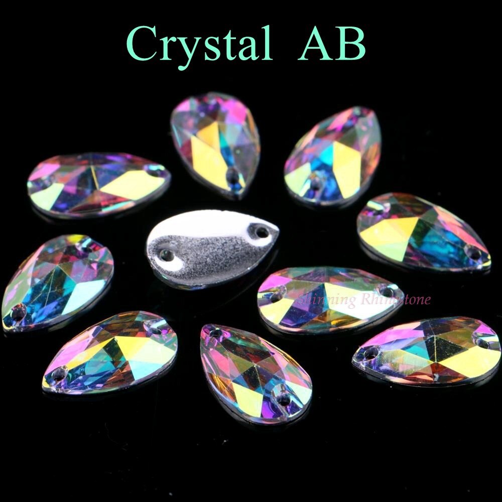Teardrop Vorm Drie Size Crystal AB/Transparant AB Kleur Sew On Resin Rhinestones Met Twee Gaten Flatback Stones