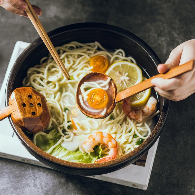 Ramen-cuchara de madera con agujeros para sopa, cuchara Coreana de madera para Fideos japoneses