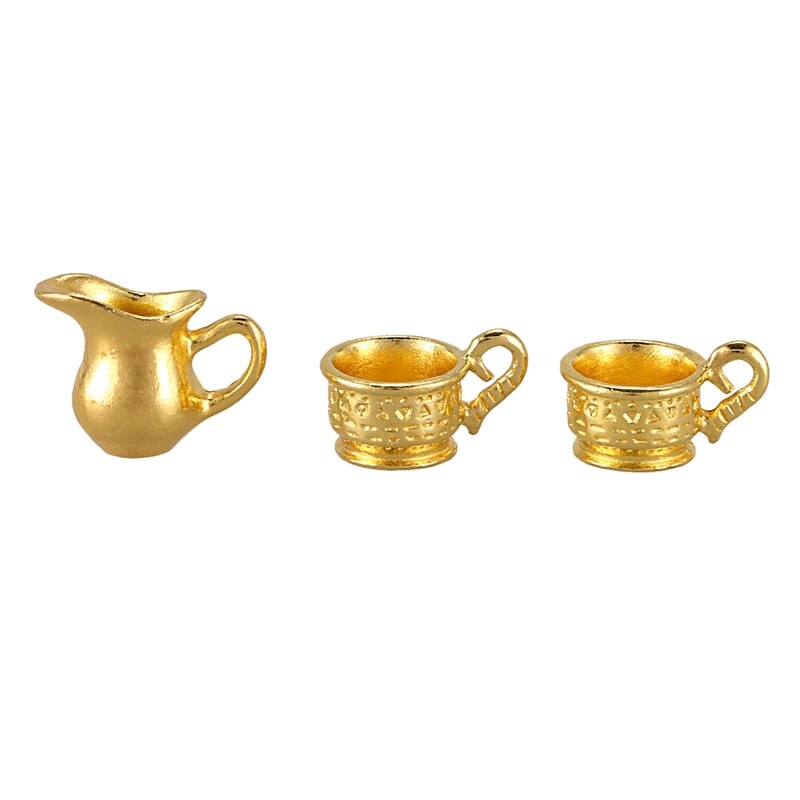 Poppenhuis Miniatuur 1: 12 Speelgoed 8 Stuks Metalen Thee Set Lengte 6.5Cm