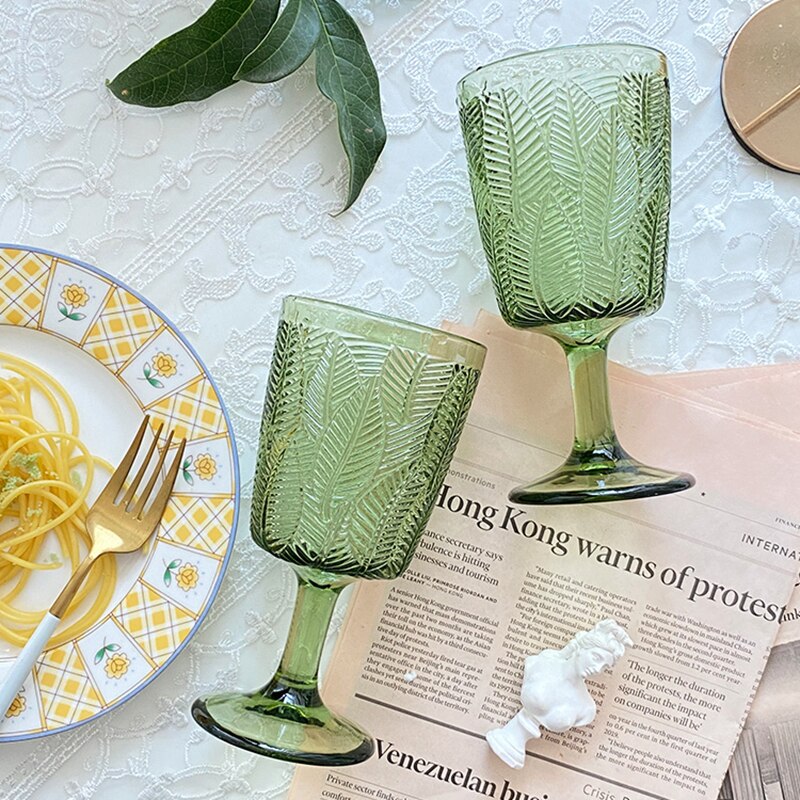 Copas de vino talladas con hojas de 350ml, copas de vino tinto talladas, para zumos, bodas, fiestas, flautas de champán, cáliz para Bar, restaurante y hogar