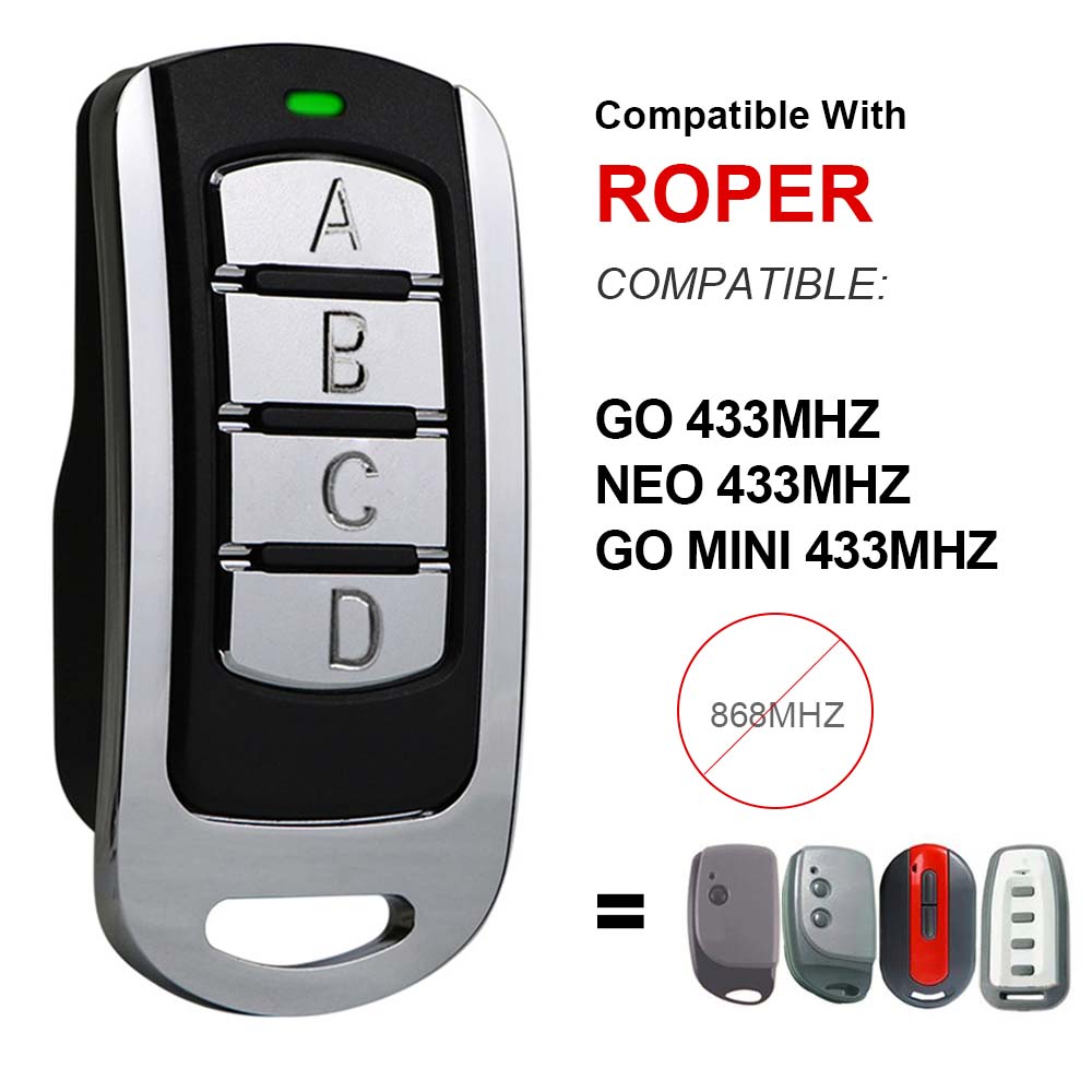 433MHz ROPER NEO10 NEO20 NER2DCS NER1DCS GO MINI Porte de garage Télécommande 433.92 Rolling Code Gate Command Transmitter