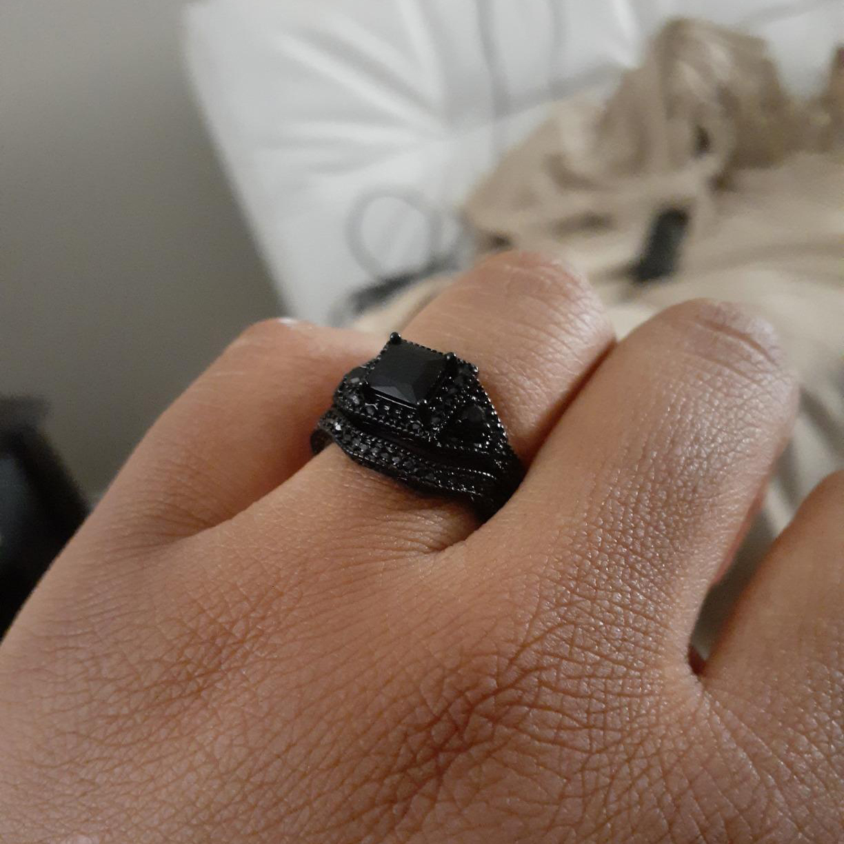 Anillos de pareja con dijes, conjunto de anillos románticos con diamantes de imitación negros para mujer, anillo de acero inoxidable con piedra CZ negra de dos filas para hombre, joyería de boda