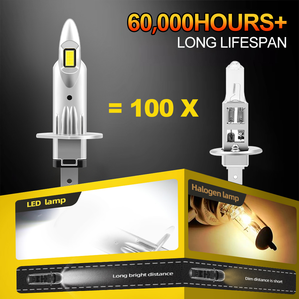 H1 LED-Lampen Autoscheinwerfer 800000 LM 1000 W weißes H4-Nebelscheinwerfer H7 H11 9005 9006 Plug-and-Play-Mini-LED-Lampen mit integriertem Antrieb, 2 Stück