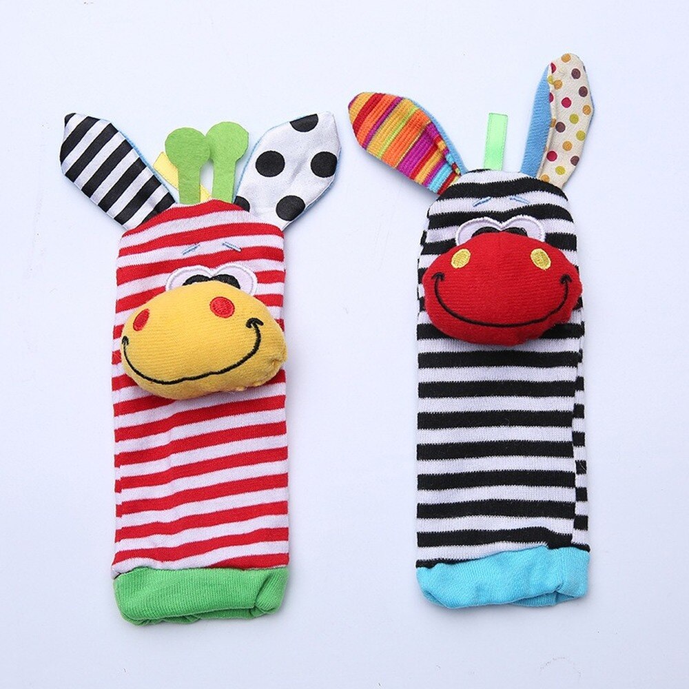 2pcs Infant Baby Kids Socks Rattle Toys Wrist Rattle and Foot Socks 0~24 Months