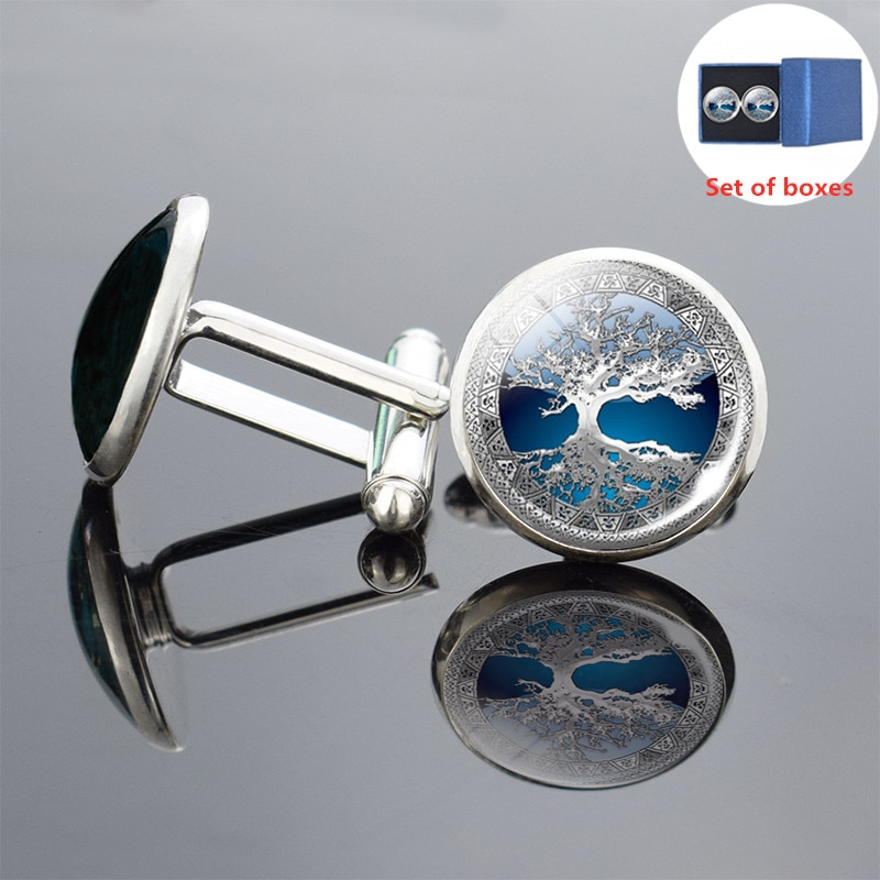 Sølv livets tre kunst trykk mansjettknapper menn mansjettknapper glass cabochon mansjettknapper yinyang tre mansjettknapper bryllupsnåler smykker