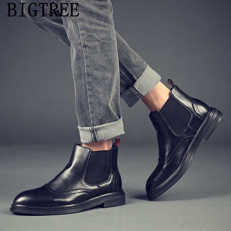 Botas Chelsea de vestir para hombre, zapatos Brogue clásicos de de lujo, botines de cuero, Ayakkabi
