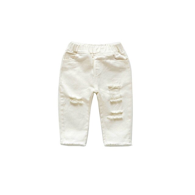 2022 Spring Autumn Baby Girls Ripped Jeans Children Kids Broken Hole Pants White Color Girls Elastic Waist Denim Pants