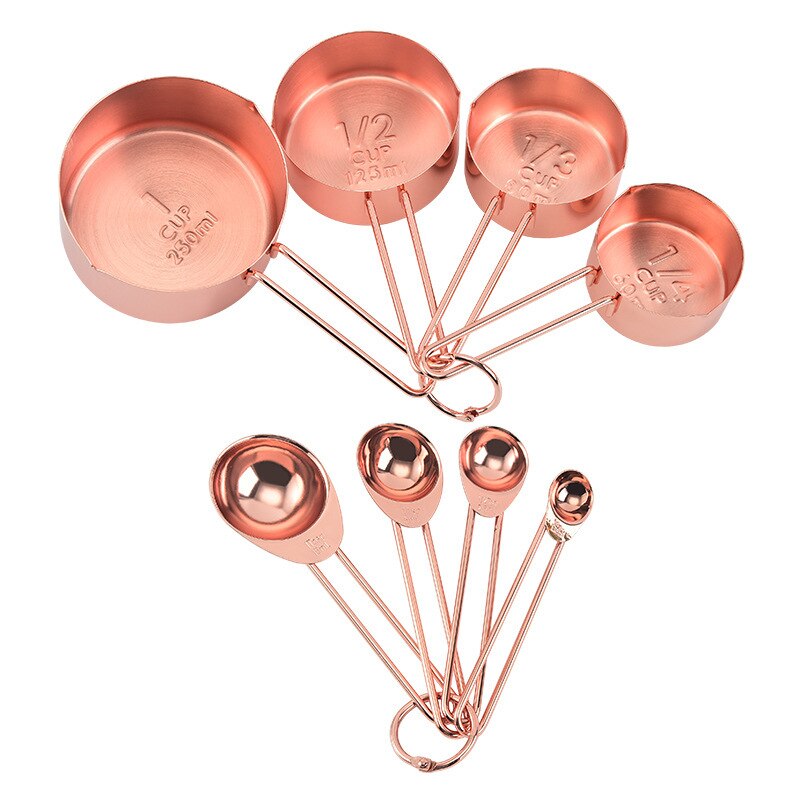 Stainless Steel Measuring Spoons Cups Set Baking Tea Coffee Spoon Flour Liquid Measuring Tool Cooking Kitchen Accessories Gadget: 8pcs Rose Gold