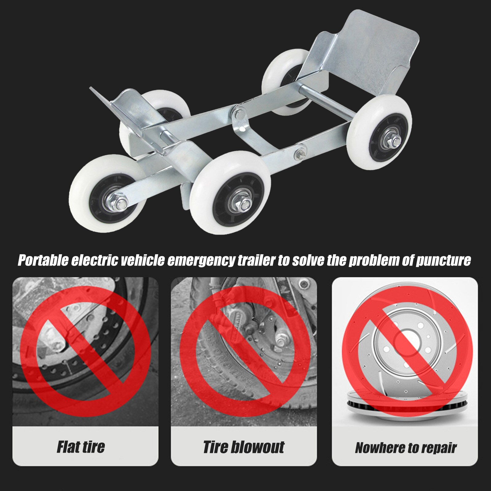 Tire Skates Motorcycle Tire Dolly With 5 Wheels Burst Tire Self-rescue Trailer Booster Flat Tire For Electric Scooters Tricycles