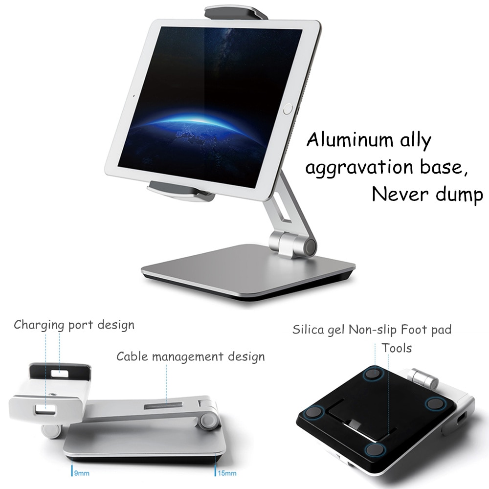 Universal Smartphone & Tablet Stand, Aluminum Desk Mount Holder fits for 3.5-6.5 inch Smartphone 7-13 inch iPad Pro Air Mini