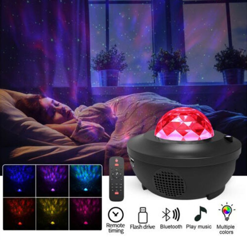 Led stjernelys projektor roterende havbølge natlys nebula projektorlampe med bluetooth & timer & fjernbetjening