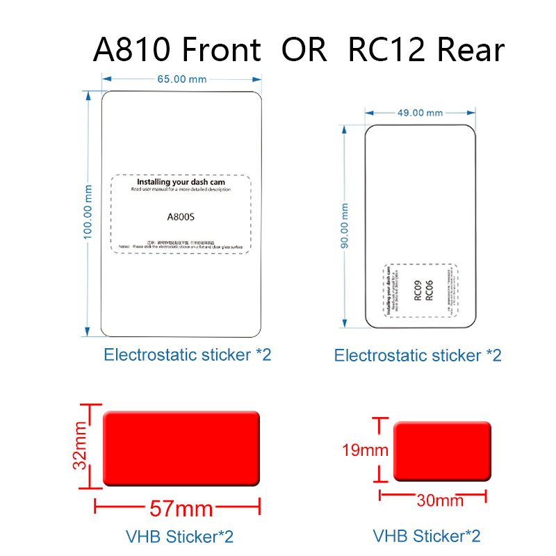 For 70mai Dash Cam A810 A800S 4K Accessory Set Static Sticker 3M Film and Static Stickers Suitable for 70mai A810 Accessory: WHITE