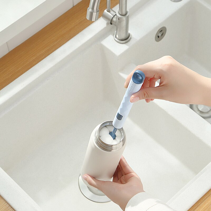 Spazzola per biberon Spazzola in spugna morbida Bottiglia d'acqua Tazza di vetro Strumento per la pulizia del lavaggio Scrubber con manico Strumento per la pulizia della cucina