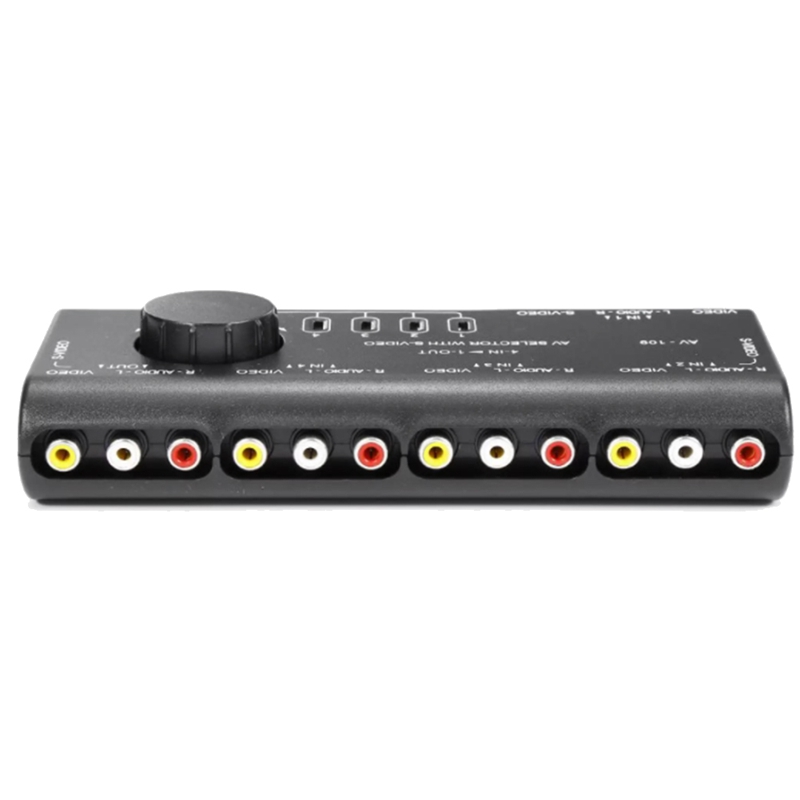 Audio and Video Switcher Four-In, One-Out, Two-Way Composite Video AV Switcher 4-Way Auto Audio Video AV RCA Switcher