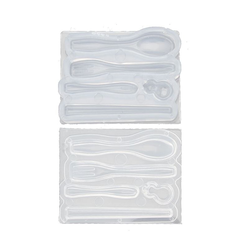 Mini hashi colheres de resina, garfos, molde de silicone para a resina epóxi, ferramentas de confecção de joias, 1 conjunto