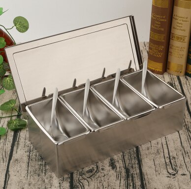 High-grade 304 Stainless Steel Seasoning Box Hotel Seasoning Box With spoon Storage Box Household Seasoning Tank Seasoning Box: colour3