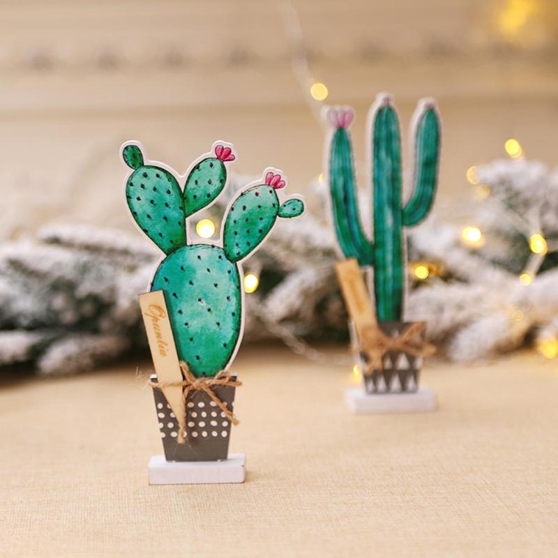 Nordisk stil simuleringsanlæg potteplanter af træ kaktus desktop dekorative ornamenter nødvendige husstandsdekorationsforsyninger: C