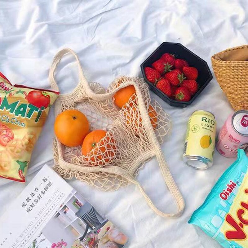Tragbare Lebensmittel Taschen für Obst Gemüse Tasche Waschbar Baumwolle Gittergewebe Schnur Organische Organizer Wiederverwendbare Handtasche Tuch Einkaufstasche