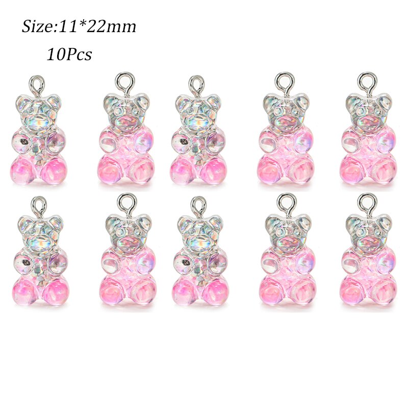 Schattige gummybeer hanger bedels voor ketting armband oorbellen sieraden doe-het-zelf bevindingen kristal kleur beren kerst 2.2 x 1.1cm: 10 stuks h