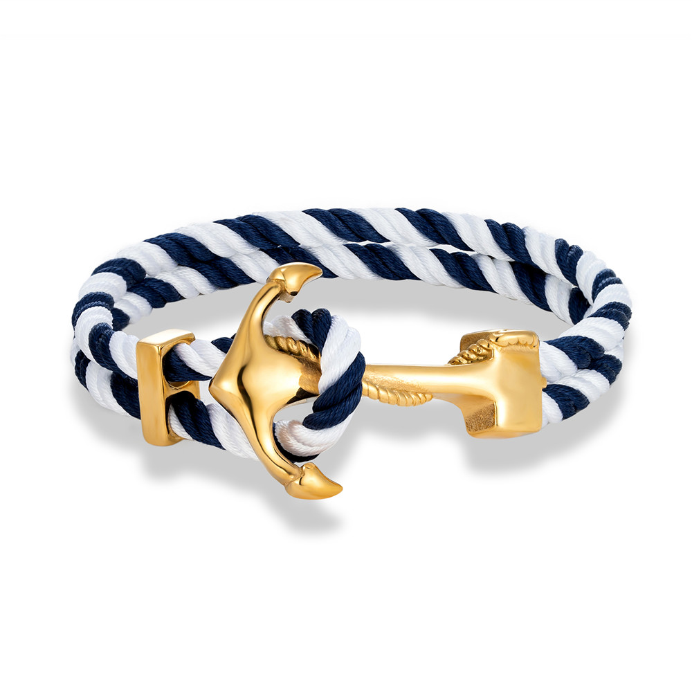 MKENDN Men Anchor Bracelet Woven Multilayer Survival Rope Bracelets For Women Gold Color Stainless Steel Sailor Buckle: 23cm / Light Yellow Gold Color