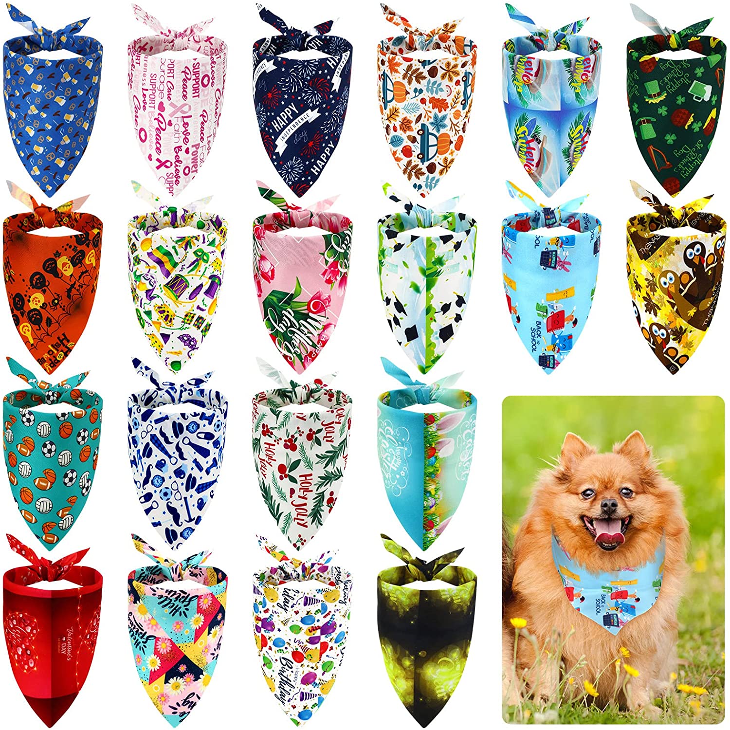 20 paquetes de pañuelos navideños para perros, bufandas triangulares para perros, Baberos para perros de Acción de Gracias y Halloween, pañuelos para accesorios para perros: Borgoña