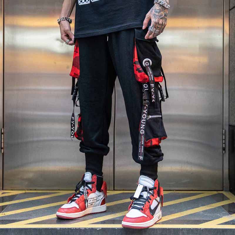 Pantalones Cargo Parkour de estilo Hip Hop para hombre, pantalón de chándal informal, con bolsillos, Color de bloque