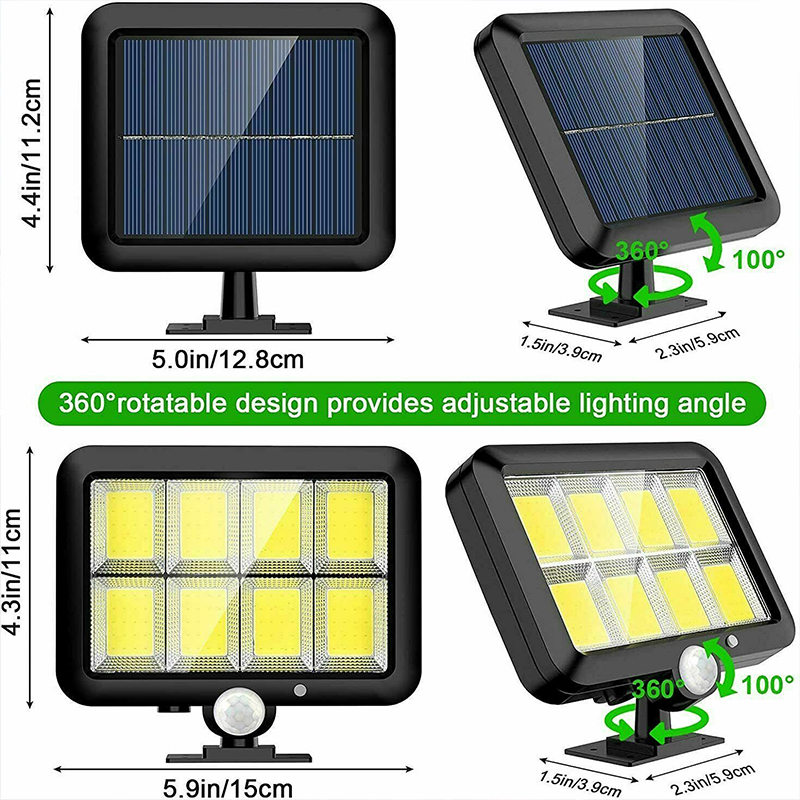 Lámpara Solar de pared dividida 100/120/160COB, 3 modos, Sensor de movimiento impermeable, farolas de jardín, lámpara Solar, luz de pared de seguridad para jardín