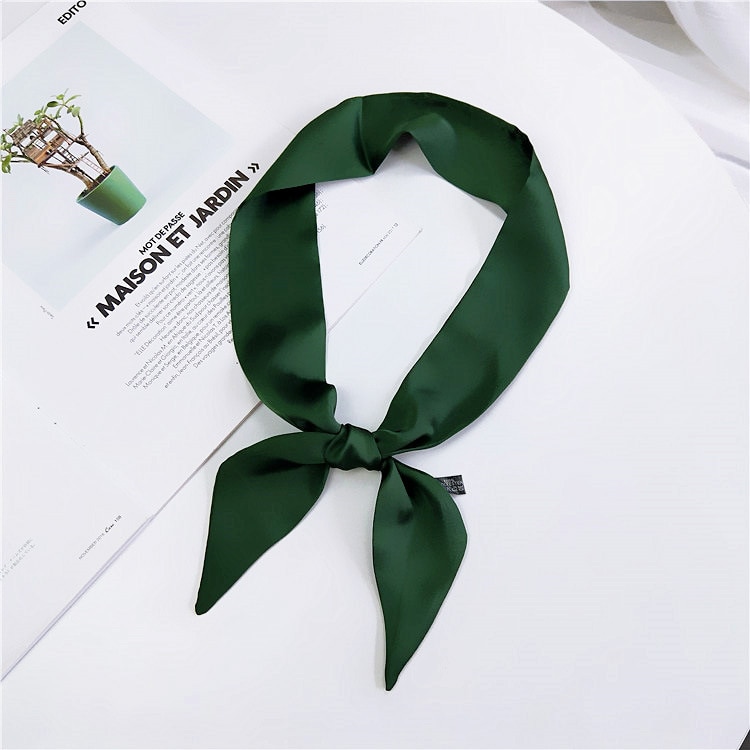 Foulard en soie pour femmes, belle écharpe à cou pour filles, beau , modèle solide, foulard à poignée, petit sac pour cheveux,: green